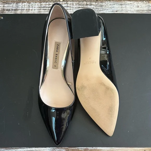 Zara Glossy Black Pointed Heels - Picture 3 of 5